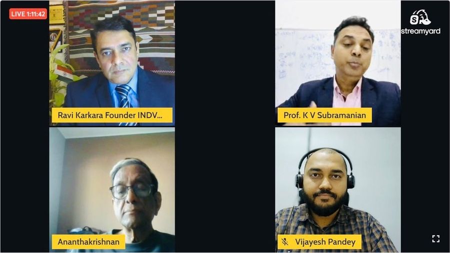 Prof. Krishnamurthy V. Subramanian in conversation with Ravi Karkara during the live broadcast.