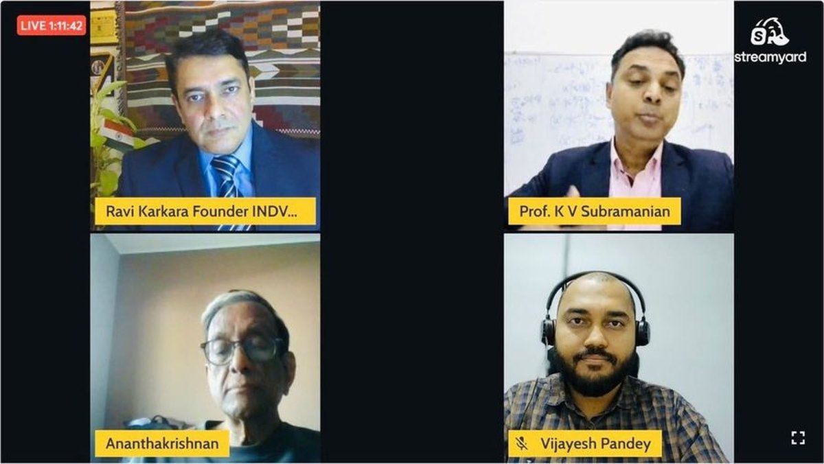 Prof. Krishnamurthy V. Subramanian in conversation with Ravi Karkara during the live broadcast.